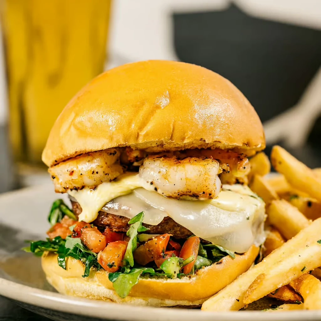 Smash Burger with jumbo crab and fries
